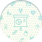 Icon of a presentation board with a pie chart